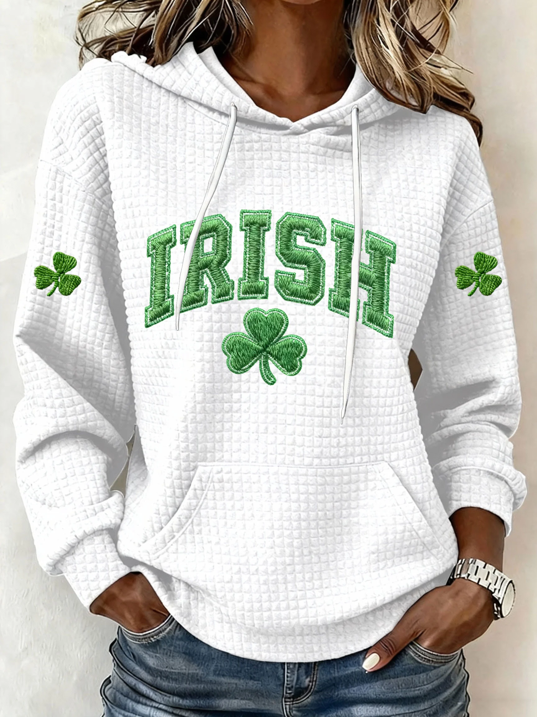 Women's St. Patrick's Day Printed Waffle Knit Hoodie