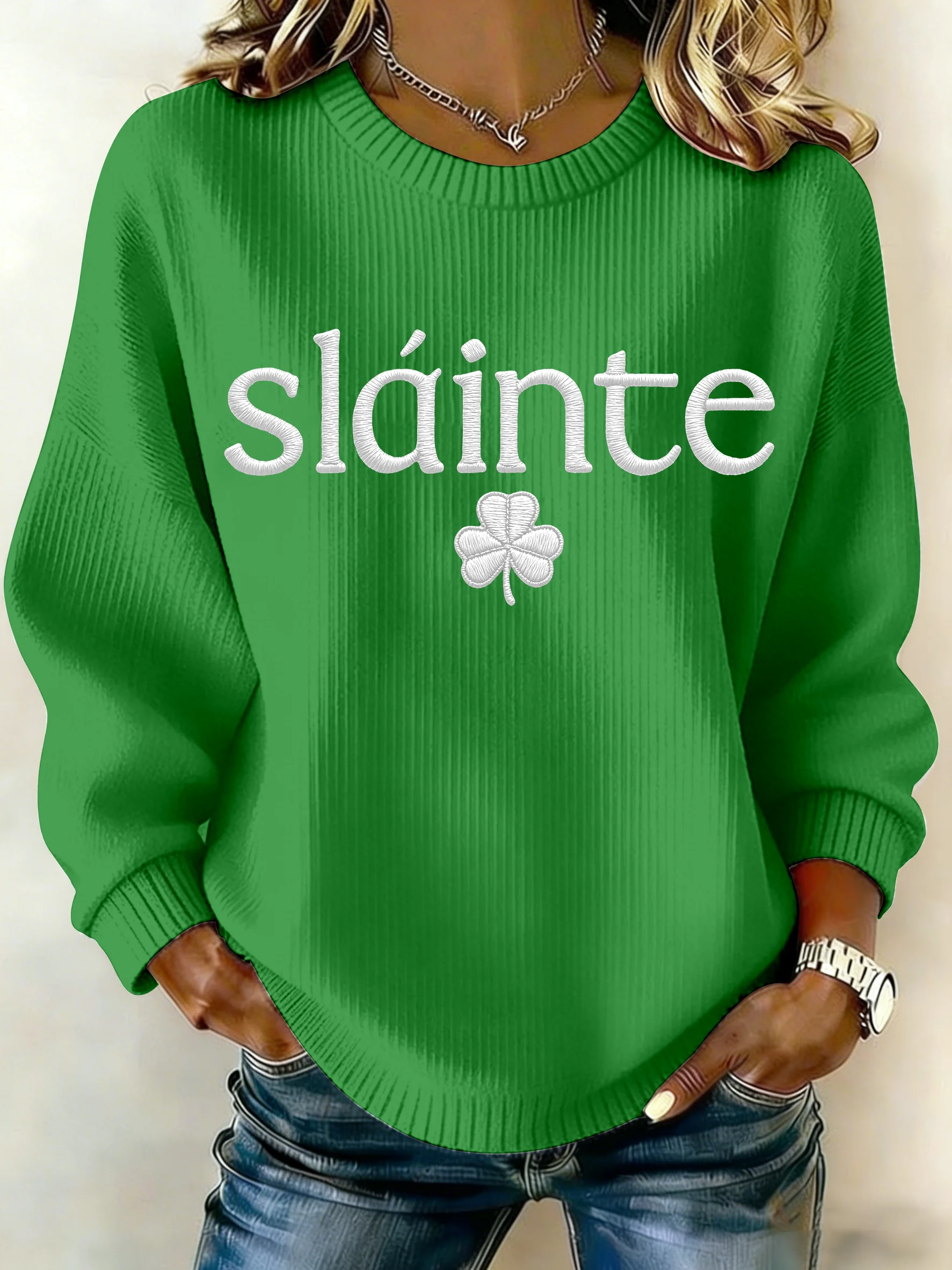 ☘️Last Day 49% Off☘️Women's St. Patrick's Day Print Knit Crew Neck Long Sleeve Top