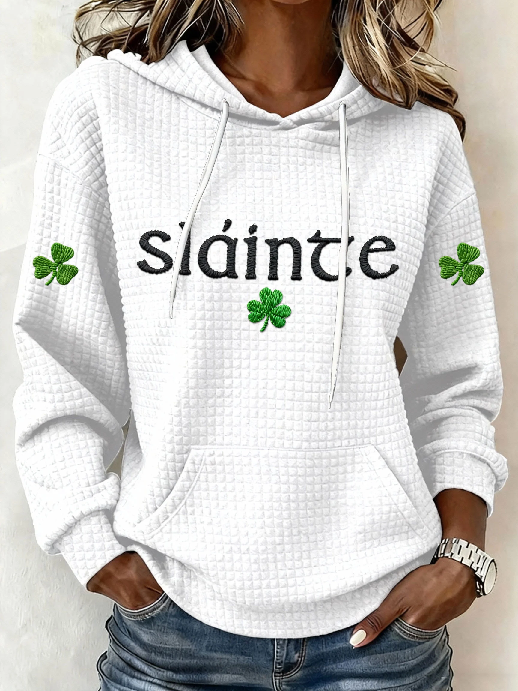 Women's St. Patrick's Day Printed Waffle Knit Hoodie